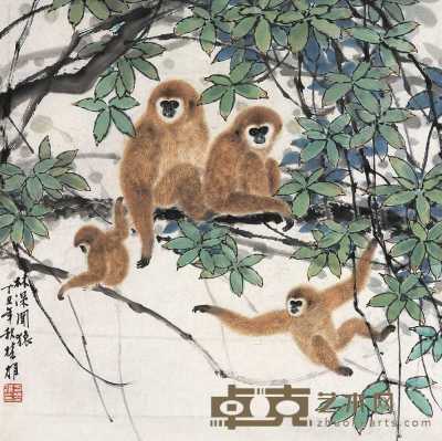 方楚雄 丁丑（1997）年作 林深闻猿 镜心 68×67.5cm